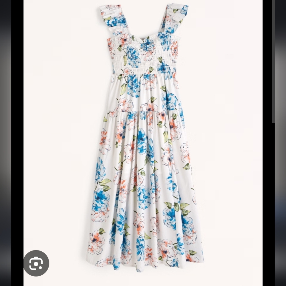 NWT Abercrombie Women's Floral Ruffle Strap Smocked Midi Dress, Size M